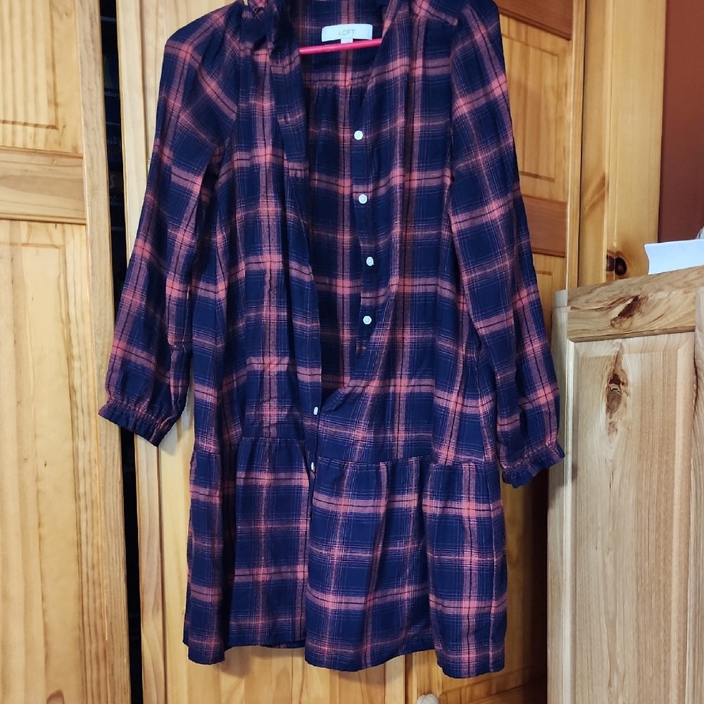LOFT Plaid Dress in Navy and Red
